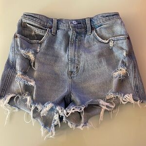 Abercrombie Ultra High Rise Mom Shorts - Light Blue